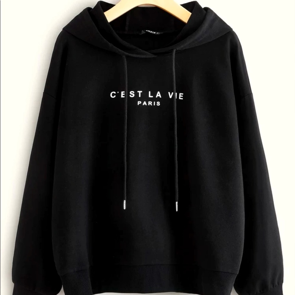 Slogan Print Drawstring Hoodie